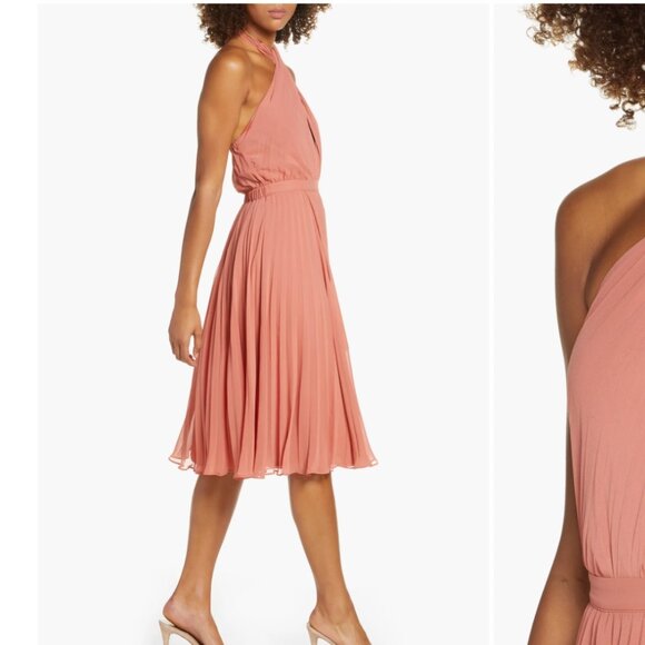 💃 Ali & Jay | Soho House Terra Cotta Pleated Halter Midi Dress Large NWT - Picture 2 of 10